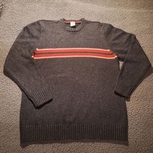 Old Navy Sweater Mens L Gray Red Stripe Acrylic Lambs Wool Soft Knit Sweater